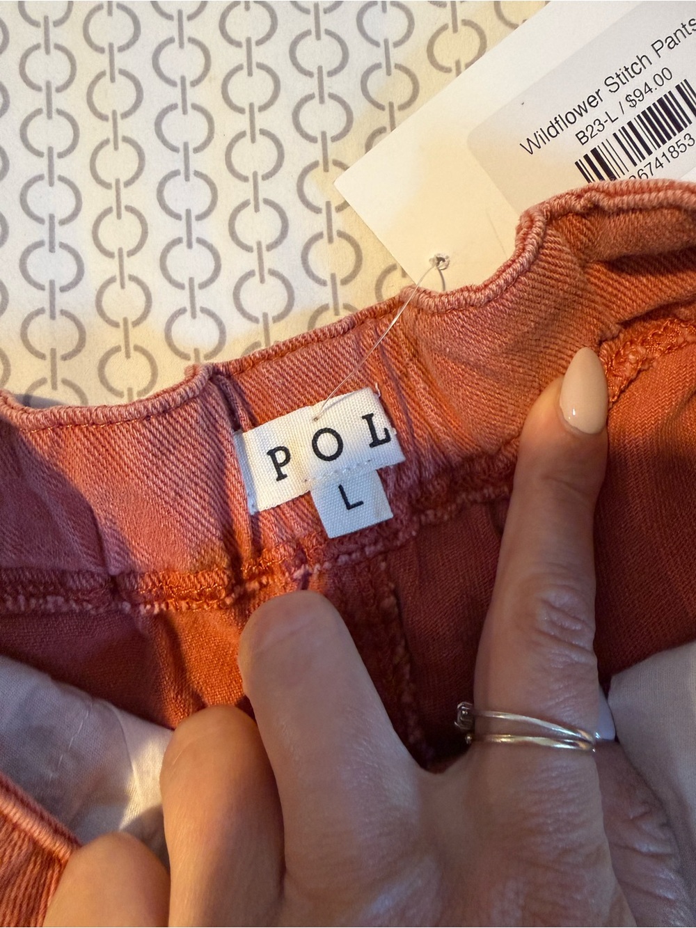POL Rust Orange Jogger Pants with Black Floral Embroidery - Picture 3 of 5
